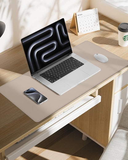 Leather Desk Pad Protector,Office Desk Mat,Large Mouse Pad, Non-Slip PU Leather Desk Blotter,Desk Pad,Waterproof Desk Writing Pad for Office and Home (Beige,31.5" x 15.7")