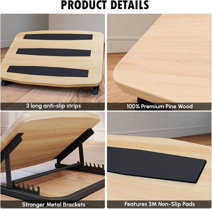 Foot Rest for Under Desk at Work, Ergonomic Wooden Desk Foot Rest with 7 Adjustable Angles, Anti-Slip Footrest Comfortable Foot Stools for Office Leg Rest, No Assembly