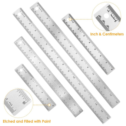 5Pcs Cork Backed Ruler Stainless Steel Ruler, 6/8/12/14/16 Inch Metal Ruler,Straight Edge Ruler Non-Slip Metal Rulers with Inch and Centimeters for Drawing Engineering(6 + 8 + 12 + 14 + 16 Inch)