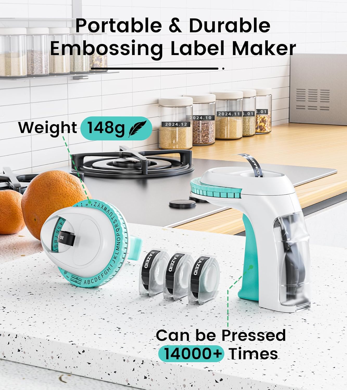 Embossing Label Maker Machine, Retro Embossed Label Maker Vintage, Portable Old School Embosser with 3 Rolls 3D 9mm 3/8 Inch Embossing Label Tapes for School Kids Items Home Office Organization