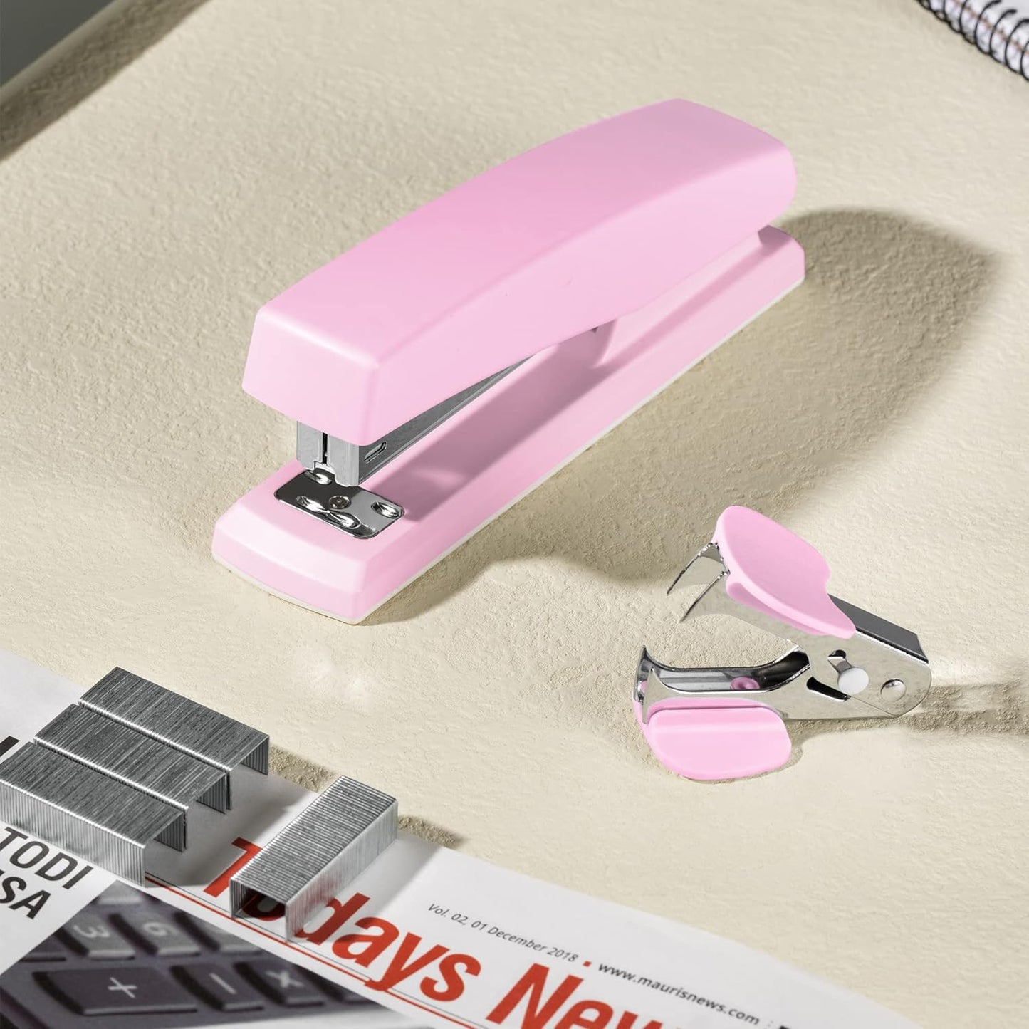 Deli Stapler, Desktop Stapler, Office Stapler, 25 Sheet Capacity, Includes 1000 Staples and Staple Remover, Pink