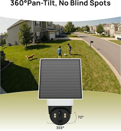 Solar Security Cameras Wireless Outdoor, 3K/5MP PTZ 360° View Battery Powered WiFi Camera for Home surveillance with Motion Tracking, AI Detection, Night vision , 2-Way Audio, IP65, SD/Cloud Storage