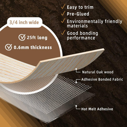 GSCIT Club Oak Edge Banding, 3/4 inch x 25ft roll of Veneer Edge Banding Preglued Flexible, Real Wood Tape Banding