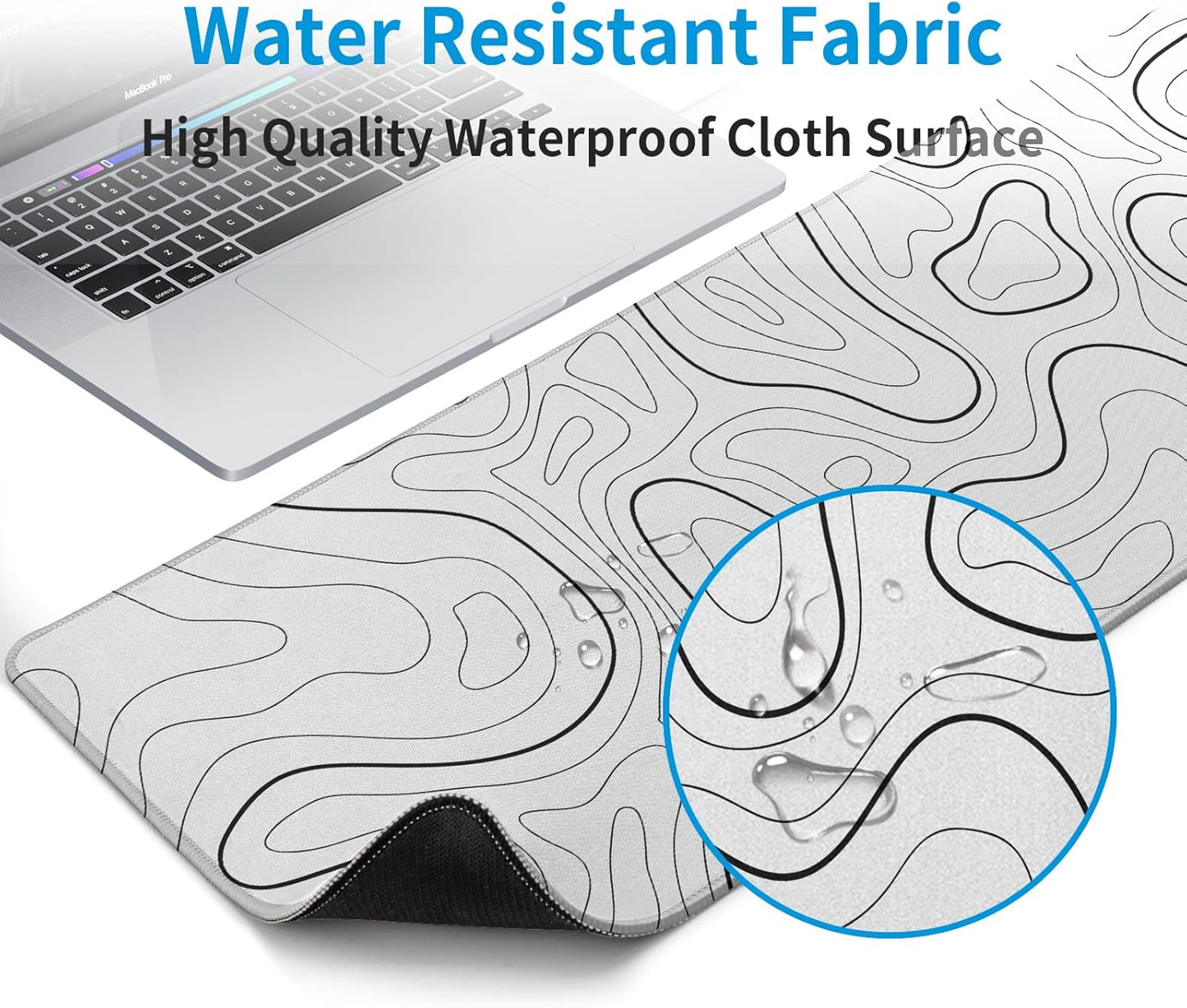 White Big Mousepad for Gaming Large Topographic Map Washable Desk Pad with Stitched Edge Office Supplies and Decor 31.5''x11.8'' Computer Keyboard Protector