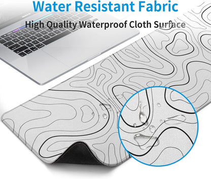 White Big Mousepad for Gaming Large Topographic Map Washable Desk Pad with Stitched Edge Office Supplies and Decor 31.5''x11.8'' Computer Keyboard Protector