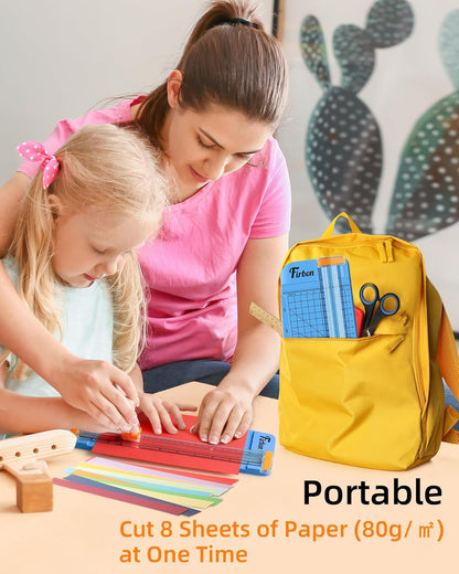 Firbon Blue A5 Paper Cutter, Straight Small Paper Trimmer with Side Ruler for Scrapbooking Craft, Paper, Coupon, Label, Cardstock