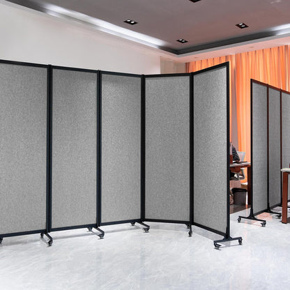 Upgrade Version Room Partition and Divider, Freestanding Rolling Dividers with Wheels,Office Privacy Screen Divider Wall,Classroom Felt Dividers,12'2"L* 6'7"H,6 Panel，Light Grey