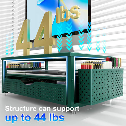 gianotter Desk Organizers and Accessories, Monitor Stand with Drawer and 2 Pen Holder, Desktop Organizer Suitable for Offices and Dormitories (Green)