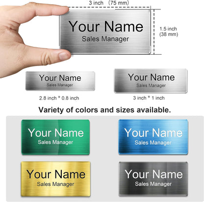 Magnetic Name Tags | Personalized Engraved Metal Identification Badges with Pin or Adhesive Backing | Custom ID Tags | 3"x1.5"