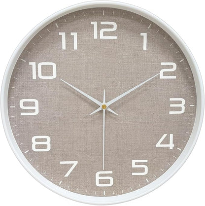 Modern Wall Clocks Battery Operated, 12 inch Silent Non Ticking Analog Clock with Large Numbers Burlap Texture Face, Tempered Glass Decorative Wall Clocks for Living Room Bedroom Kitchen Gym
