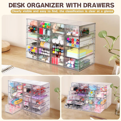 Acrylic Organizer with Drawers | 20 Drawers 4 Sets | Desk Organizer and Storage, Clear Makeup Organization, For Office/Art Supply/Craft Storage and Organization