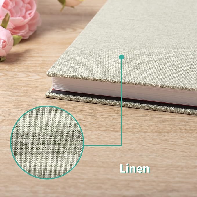Large Photo Album Self Adhesive Scrapbook Album for 4x6 6x8 8x10 Pictures 12.6"x11" Inch 40 Pages Linen Cover Magnetic Photo Album with A Metallic Pen and DIY Sticker(Grass Green)