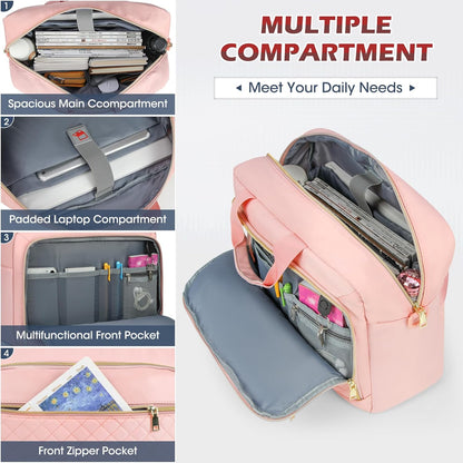 NEWHEY Laptop Bag 17.3 Inch Laptop Briefcase for Women Men Waterproof Shoulder Messenger Bag Large Computer Bag for Business Office Work College, Pink