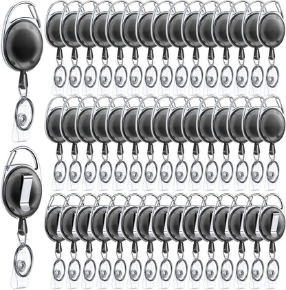 Honoson 50 Pcs Heavy Duty Retractable Badge Reels Batch ID Badge Holder Retractable Clip Bulk Key Holder with Ring for Office Worker Employee, Doctor Nurse Gifts (Clear Black)