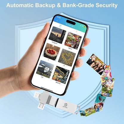 Photo-Stick-for-All-Devices 128GB Secure Auto Photo & Video Backup-USB-Drive for iPhone iPad Android Mac & PC – Multiport-Flash-Drive & Picture-Backup-Memory-Stick-Thumb-Drive to Store & Transfer File