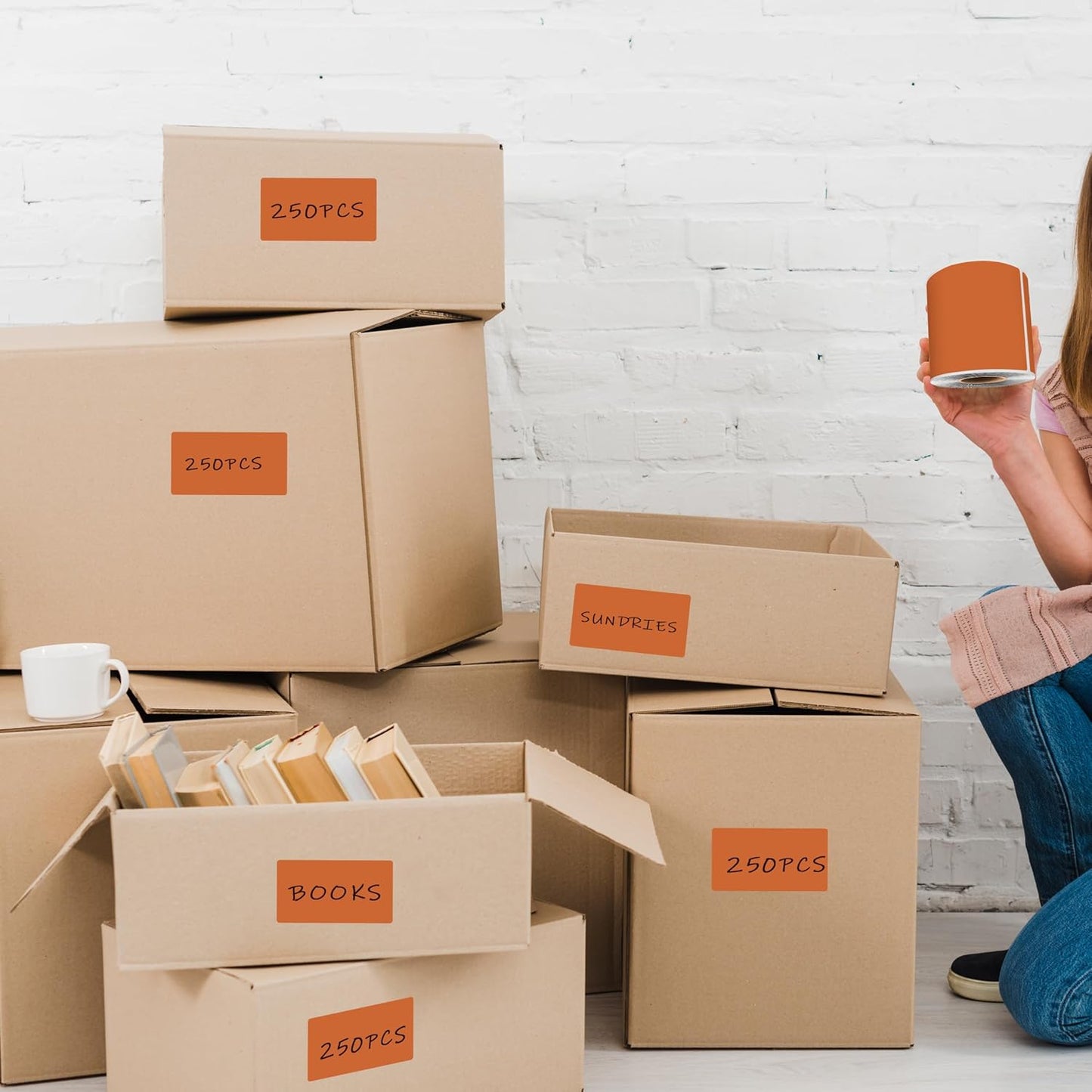 3 x 5 Inch 250Pcs Rectangle Color Coding Stickers,Strong Adhesion Easy to Write Label for Moving,Box Organization,Inventory,Business,Tan