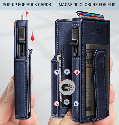 Wallet for Men with Money Clip Coins Pocket ID Window Gift Boxed,Slim Smart Front Pocket RFID Blocking Wallet Pop-up Card Holder in Magnetic Leather Flip 3.9"x 2.7"