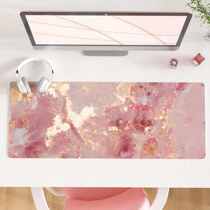 QIYI Large Mouse Pad, Cute Pink Desk Mat for Desktop, Women Girls PU Leather Waterproof Gaming, Rose Gold Marble Computer PC Laptop Protector Writing Pads for School Office Home 31.5" x 11.8"