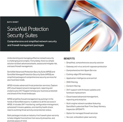 SonicWall Advanced Protection Service Suite for TZ80-4 Year License (03-SSC-2067) - Capture ATP, Threat Prevention, CFS & 24x7 Support