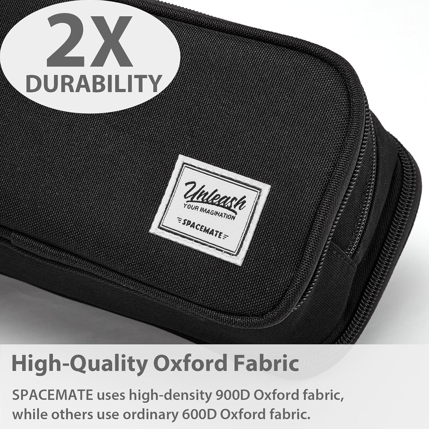 Pencil Case Pouch Box Bag School Supplies Girls Boys Kids, Cute Preppy Stuff Big Capacity Aesthetic Pen Organizer, Back to College Stationary, Black, Extra Large Style, 2300ml