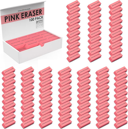 Innovative Haus Pink Erasers Bulk - Latex Free, Smudge Resistant Large Eraser. Big Size School Erasers for Kids in Bulk. Ideal for Students and Classrooms. Pack of 100