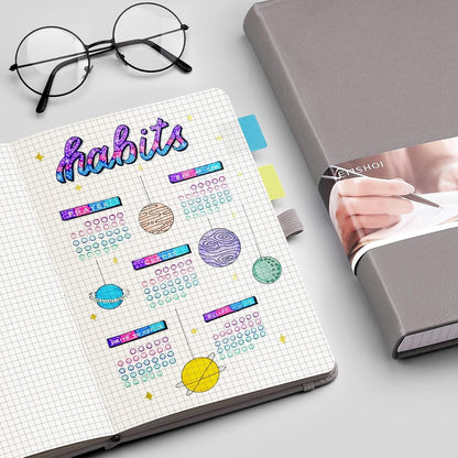 EMSHOI Graph Paper Notebook 256-Page A5 Grid Journal, PU Leather Hardcover 120gsm Thick, Bleed-Resistant Paper, Portable 5.75” x 8.38” Size for Work, Math, Engineering– Dark Grey