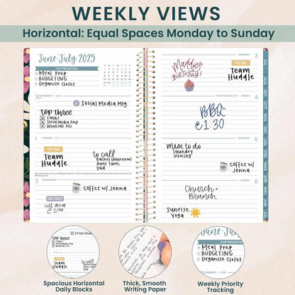 bloom daily planners 2025-2026 Academic Year Daily Planner (July 2025 - July 2026) - A5 Weekly & Monthly Calendar Agenda Organizer Book with Stickers - 5.5" x 8.25" - Blooming Wildly