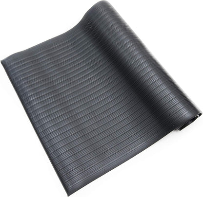 Anti Fatigue Floor Mat (Made in USA), 2 Feet Wide x 3 Feet Long x 3/8 Inches Thick, Ribbed Pattern Top, Black, Bevelled on All Four Sides, RoHS and REACH Compliant