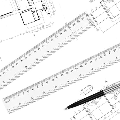 Clear Plastic 12 Inch Straight Ruler, Shatterproof With Inches and Centimeters for School Classroom, Home, or Office (2pcs)