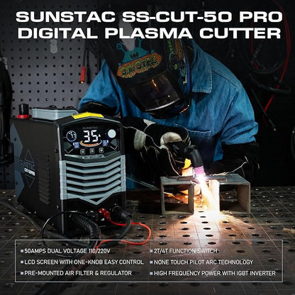 50A Plasma Cutter, Non Touch Pilot Arc Large LCD Display High Frequency Cutting Machine with 110/220V Dual Voltage IGBT Inverter 4/5 Inch Max Cut 2T/4T Mode, Professional & Beginners DIY
