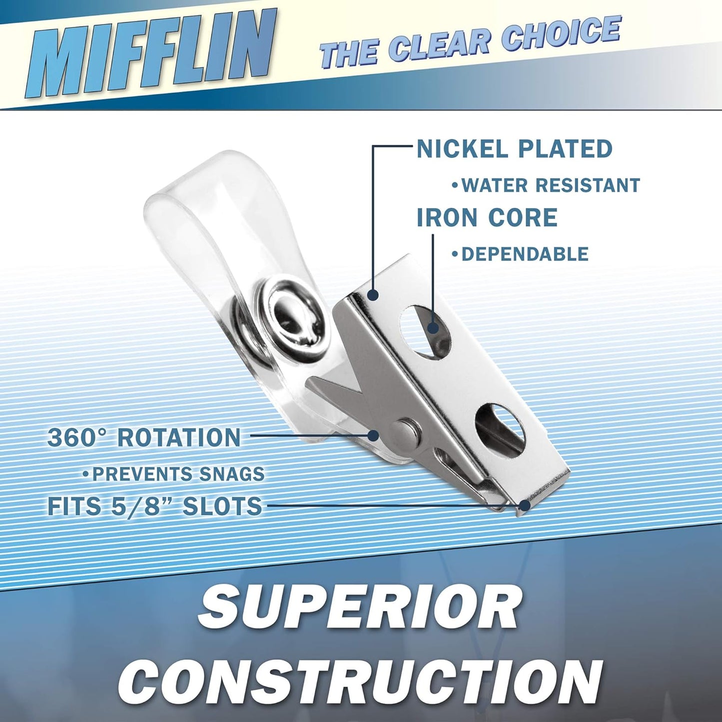 Mifflin-USA Horizontal Plastic Card Holder with Metal Clip and Vinyl Straps (Clear, 3.5x2.25 Inch, 10 Pack), Waterproof PVC ID Name Badge Holder with Clip