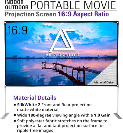 Akia Screens 125 inch Portable Projector Screen with Stand Upgraded and Carry Bag 16:9 HD Rear Front Projection Screen for Indoor Outdoor Home Theater Backyard Travel Foldable Movie Screen AK-OPS125H