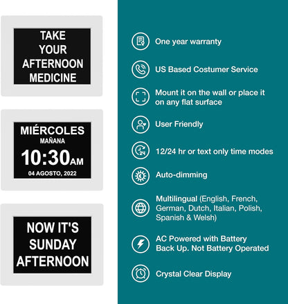 American Lifetime New 2025 Dementia Clock Large Digital Clock for Seniors, Large Display with Custom Alarms, Calendar Clock with Day & Date for Elderly, Clear Numbers Alzheimer Digital Clock White