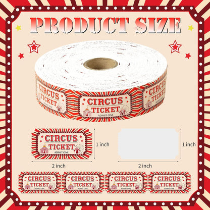 1000 Pcs Circus Raffle Tickets Roll Carnival Tickets Carnival Theme Party Decorations Party Ticket for Events Carnival Favors Supplies