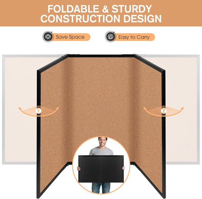Board2by Extra Large Cork Bulletin Board 96" X 48", Foldable Notice Pin Board for Wall, Black Woodm Framed 8'x4' Corkboard, Wall Mounted Noticeboard with 32 Push Pins for School, Home & Office