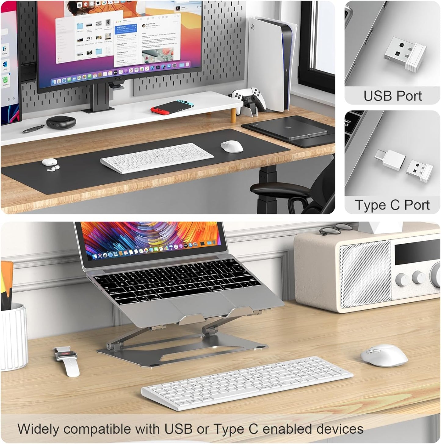 FENIFOX Wireless Keyboard Mouse Combo, Ergonomic Rechargeable Silent Quiet Slim Compact Full-Size USB C with Number Pad Flat Soft Cover for PC Computer Laptop Mac MacBook iMac TV Windows OS - White