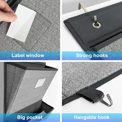 Over the Door File Organizer, Hanging File Folders, Wall Organizers and Storage for Mail, Magazine, Notebooks, Planners, Office, Classroom, 5 Extra Large Pockets, 50.39” Tall (Grey with Herringbone)
