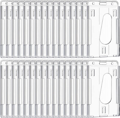 25 Pieces Vertical 2 ID Badge Holder Heavy Duty Plastic ID Card Holder Transparent Protector Clear Badge Protector Cover Sleeve Protective Cover with Thumb Slot for Credit Card