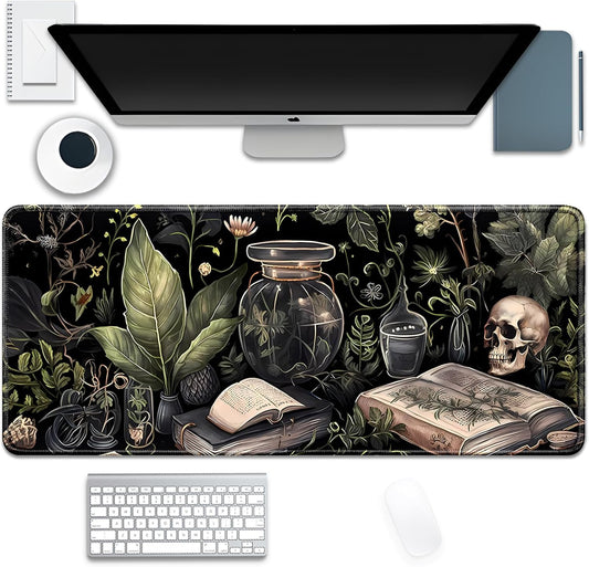 Dark Academia Witchcraft Mouse Pad,Extended Skull Magic Book Mousepad Desk Pad with Stitched Edges,Non-Slip Waterproof Rubber Base Mouse Mat for Office Computer Keyboard Laptop Home(27.5x11.8 in)