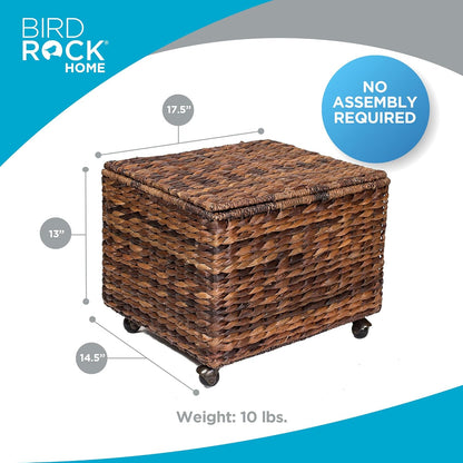BIRDROCK HOME Seagrass Rolling File Cabinet - Storage Organizer Box with Lid - Home Office Decor - Decorative Organize - Letter Legal Hanging Filing Container - Strong Durable Toy Pillow - Espresso
