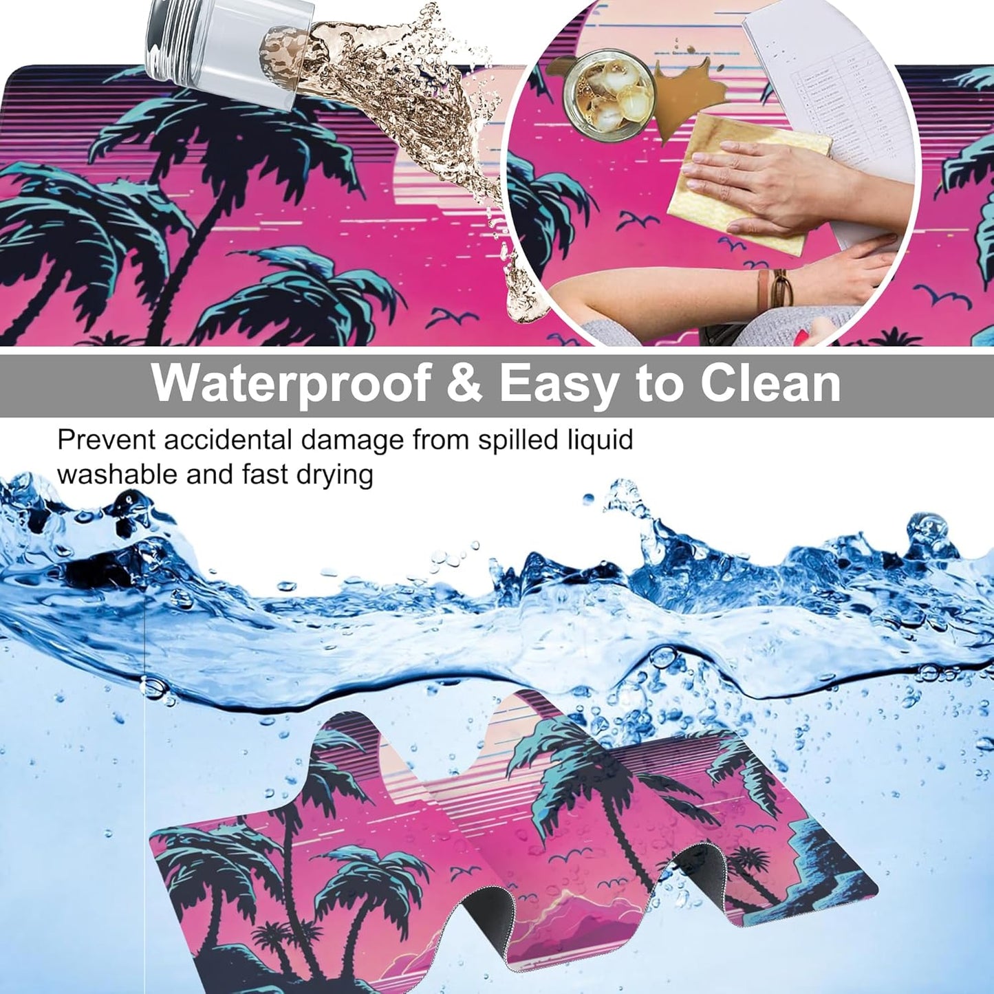 Desk Mat, Tropical Sunset and Palm Trees Extended Large Gaming Mouse Pad for Desk XXL, Non-Slip Rubber Base Stitched Edges Long Computer Keyboard Desk Pad Mouse Mat for Home Office Gaming 35.4"X15.7"