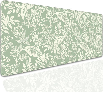 Green Plants Desk Pad Mouse Pad,Large Natural Fresh Mouse Mat with Stitched Edges,Non-Slip Rubber Base Elegant Mousepad for Office PC Keyboard Laptop and Home Work Desk Mat(27.5X11.8 in)