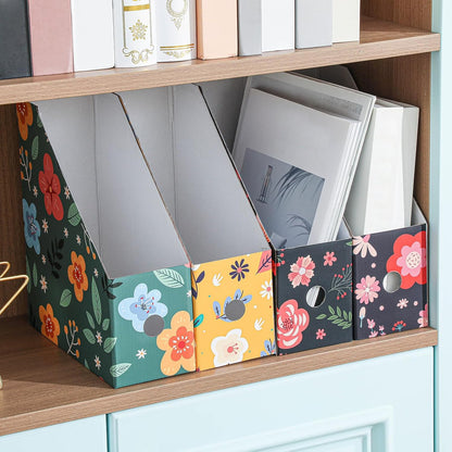 PerKoop 6 Pcs Magazine File Holder Foldable Decorative Cardboard File Folders 6 Patterns Floral Colored Magazine Rack with Printable Sticker Labels for School Office Home Desk (Flower Design)