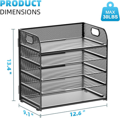 Marbrasse 5 Tier Paper Organizer Letter Tray, Mesh Desk File Organizer with Handle, Paper Sorter Desk Organizer for Home Office Supplies(Black)
