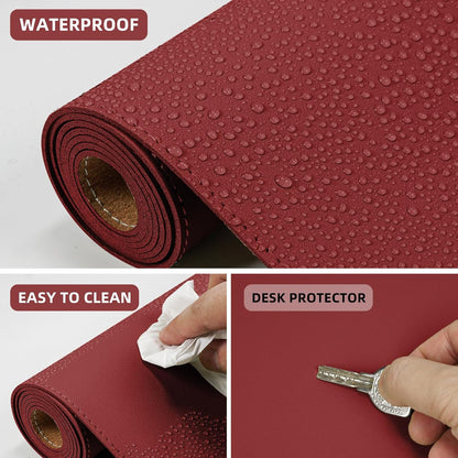 Desk Mat 31.5" x 17" Leather Desk Pad Protector with Natural Cork & PU Leather, Non-Slip Office Desk Mat, Double-Sided Large Mouse Pad, Waterproof Desk Pad for Office&Home (red)