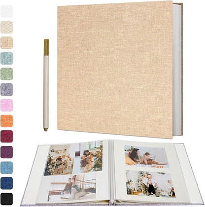 Vienrose Photo Album Self Adhesive 4x6 5x7 3x5 8x10 Scrapbook Album DIY Scrap Book with A Metallic Pen (11"x10.6" 60 Pages, Khaki)