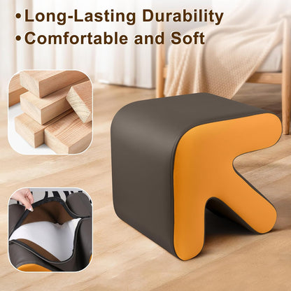 H&B Luxuries Ottoman, Foot Stool with Creative Shape, Napa Leather Ottomans, Removable Outer Foot Rest, No Assembly Required, Ottoman for Living Room, Bedroom, Entrance, Gray Yellow