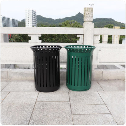 Outdoor Metal Slatted Trash Receptacle,Waste Receptacle，Commercial Trash Cans,Zone Round Garbage Bin,Square Hotel Street Patio Indoor Metal Stan (Big-Black)