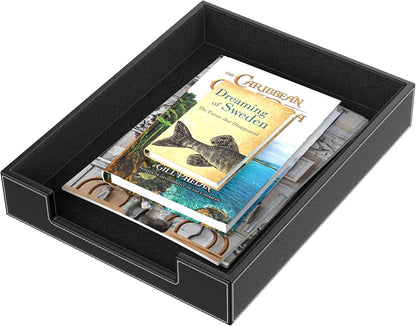 Leather Letter Tray, THIPOTEN Elegant Desk Organizer for Office Supplies, Mail, Paper, File, Magazine, Perfect Office Organization for Desktop(Black)