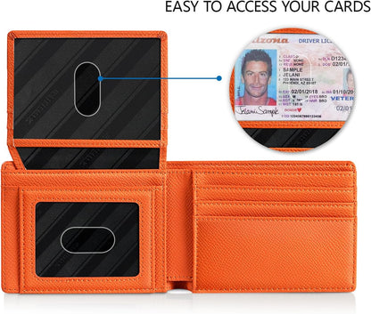 RUNBOX Wallet for Men Slim Rfid Leather 2 ID Window With Gift Box